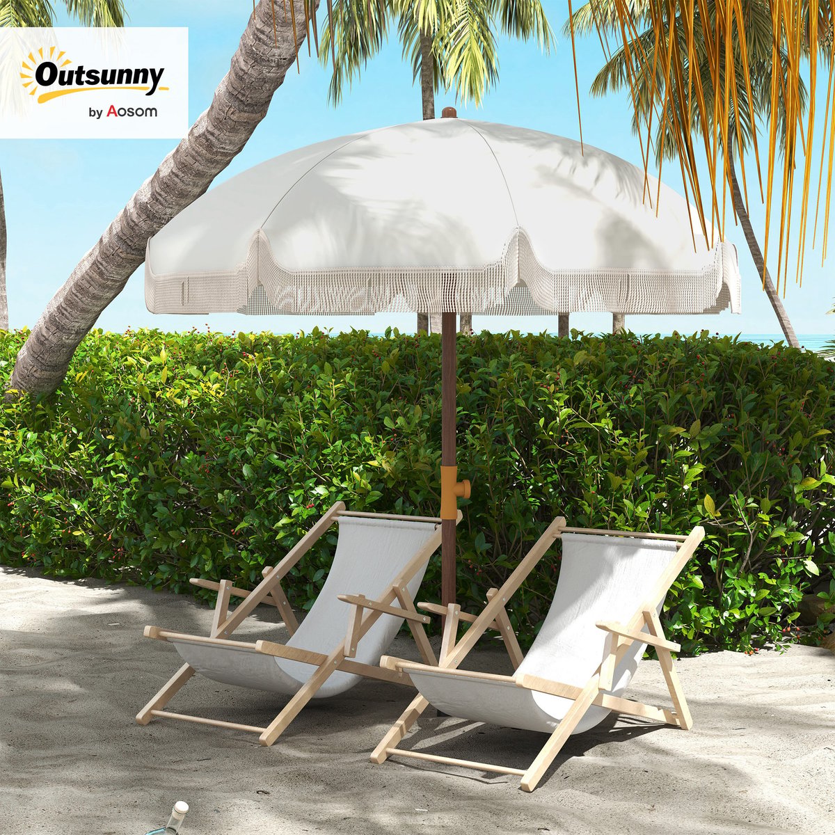 Parasol de plage Polyester Gris clair crème, OUTSUNNY