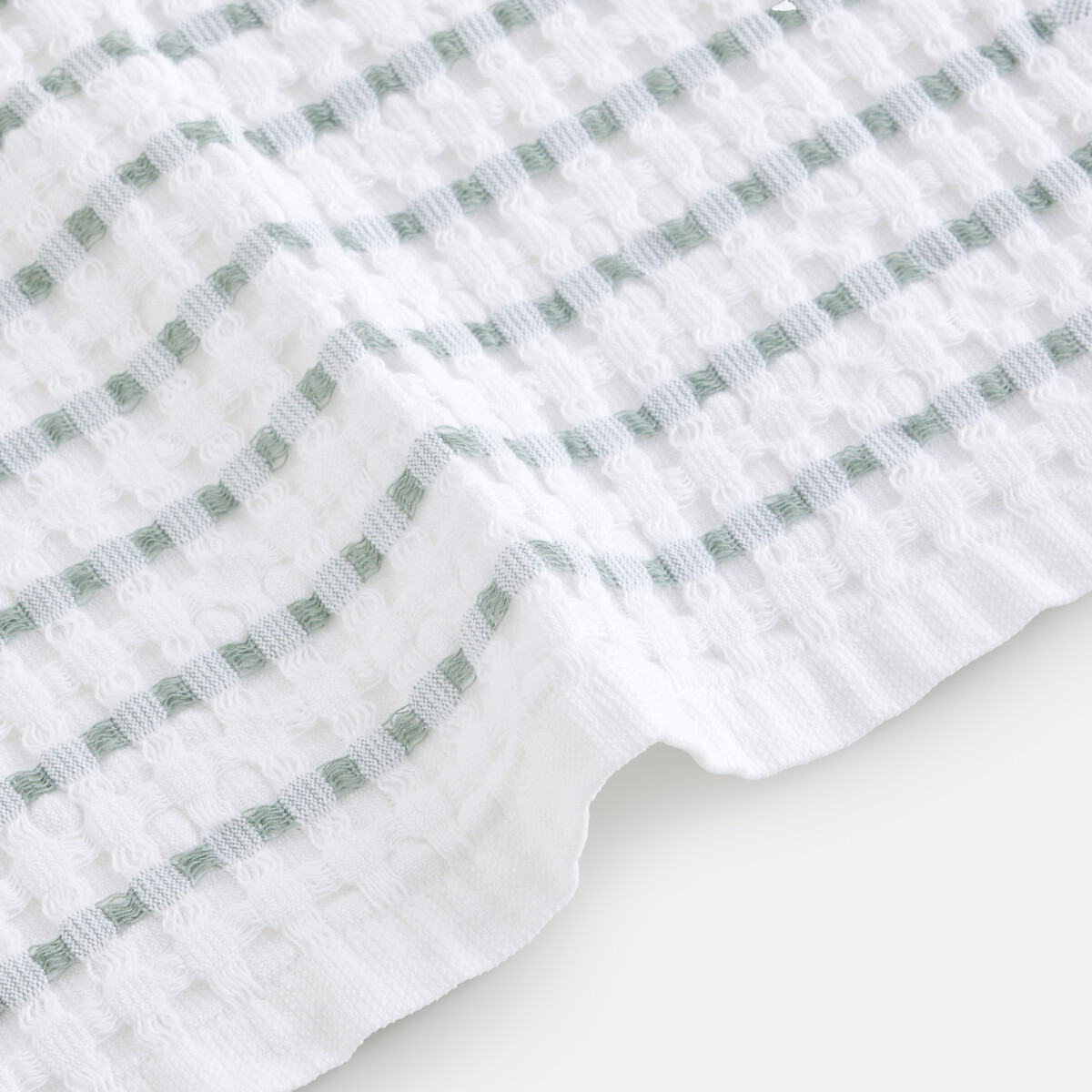 Serviette en coton nid d'abeille, TIFLI RAYÉ blanc/vert de gris, LA REDOUTE INTERIEURS