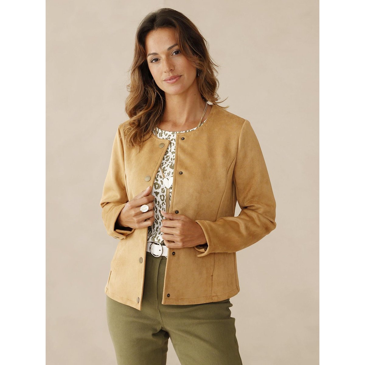 Veste encolure ronde en suédine camel, DAXON