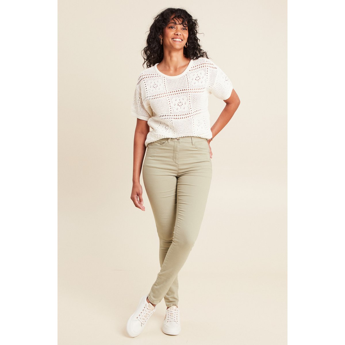Pantalon léger taille haute long vert clair, BREAL