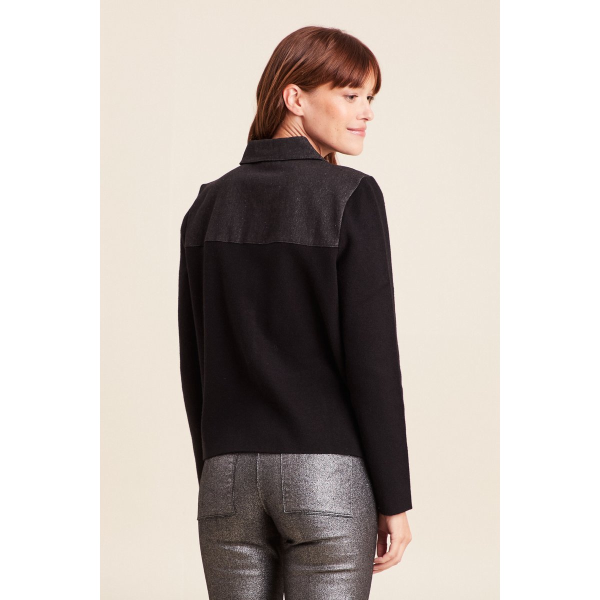 Gilet col rond manches longues strass noir, BREAL