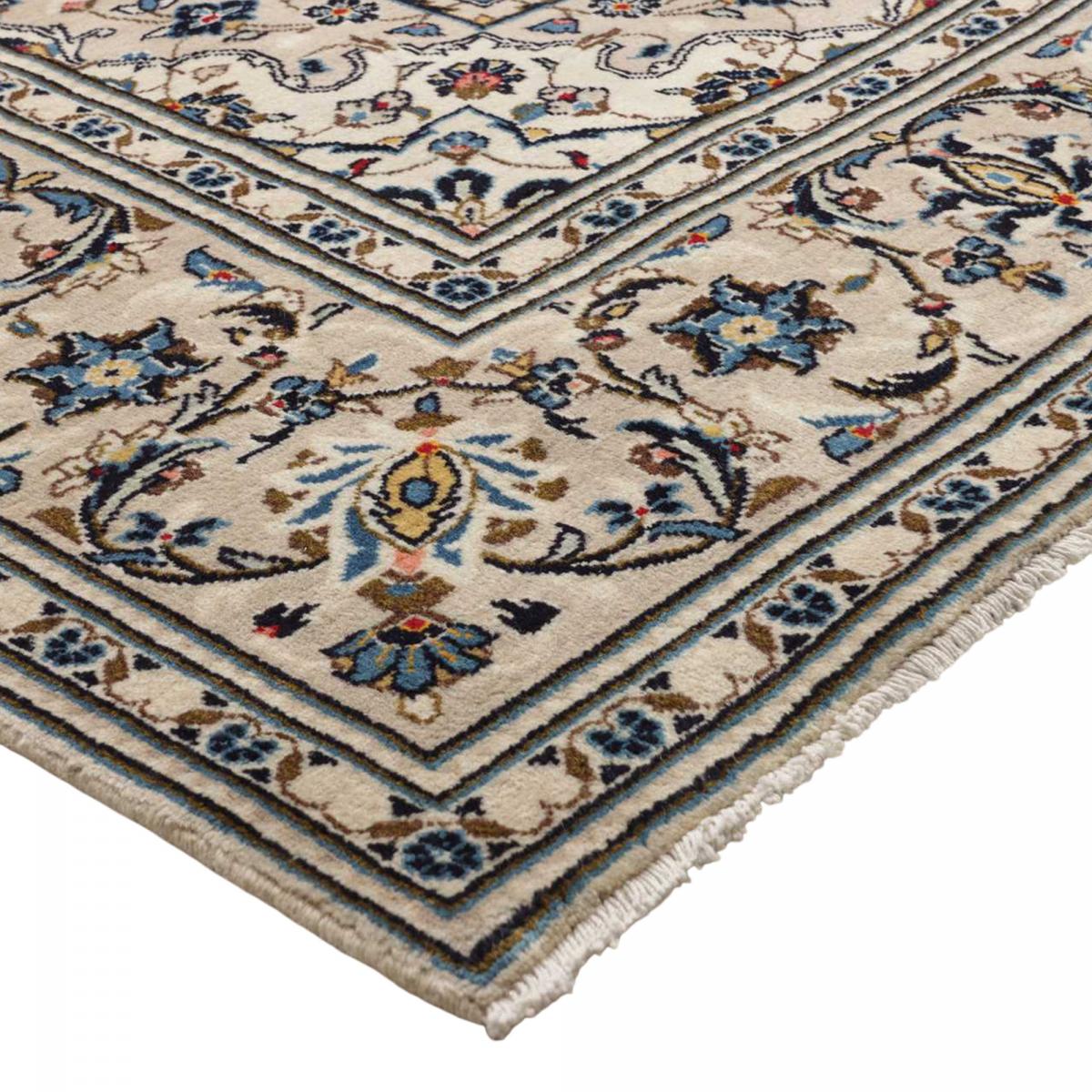 Tapis d'orient, motif oriental noué main en laine, KASHAN 2 crème, bleu, marron, UN AMOUR DE TAPIS