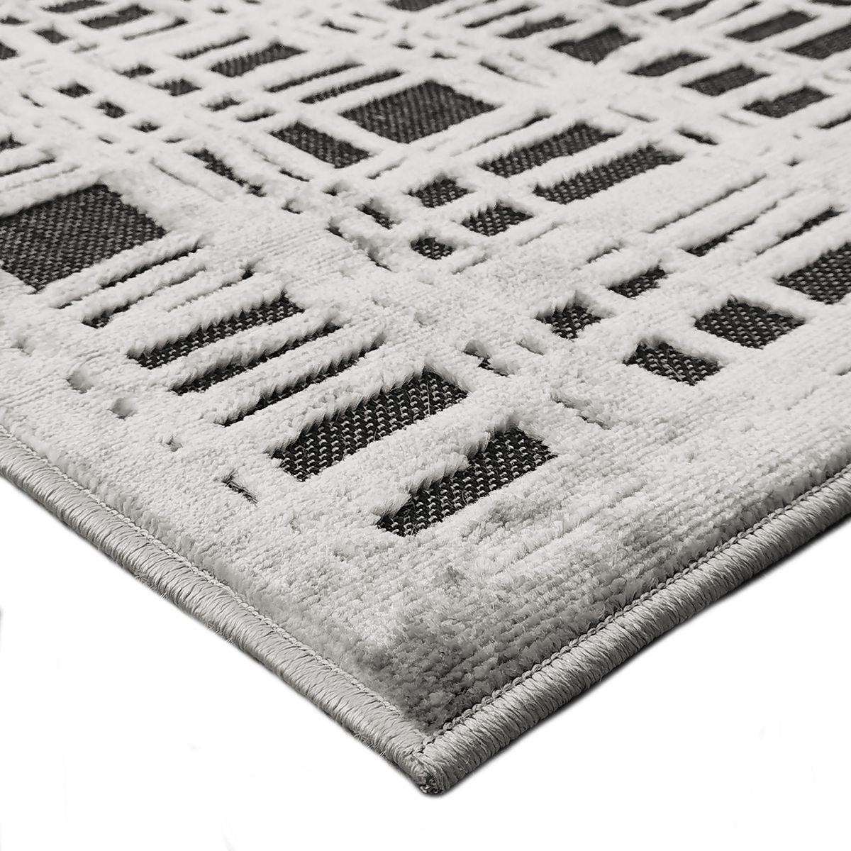 Tapis avec relief motif chaîne et trame EMPRISE CHAINE ET TRAME gris, THE DECO FACTORY