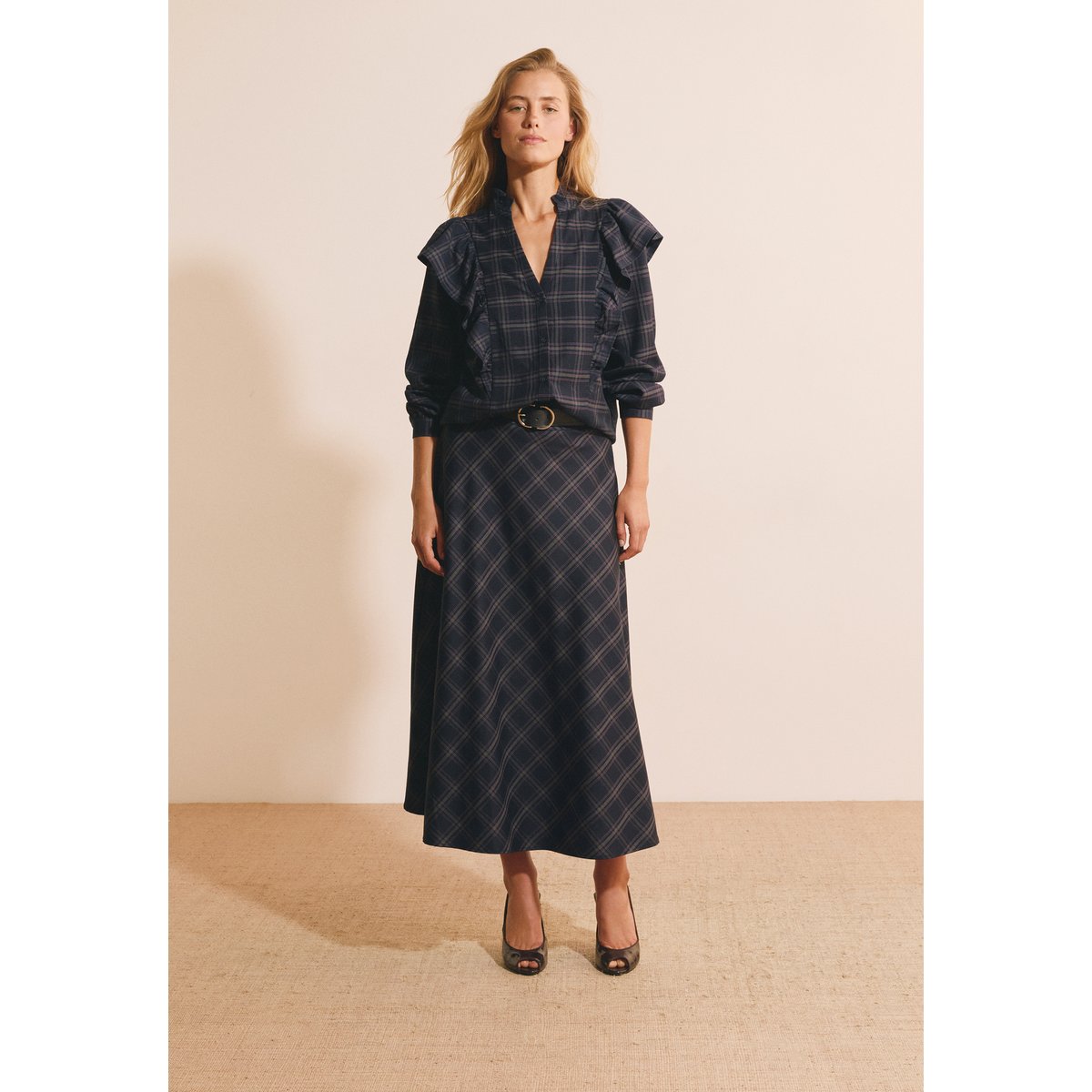Chemise volantée à carreaux CARMEN CRX marine, ETAM