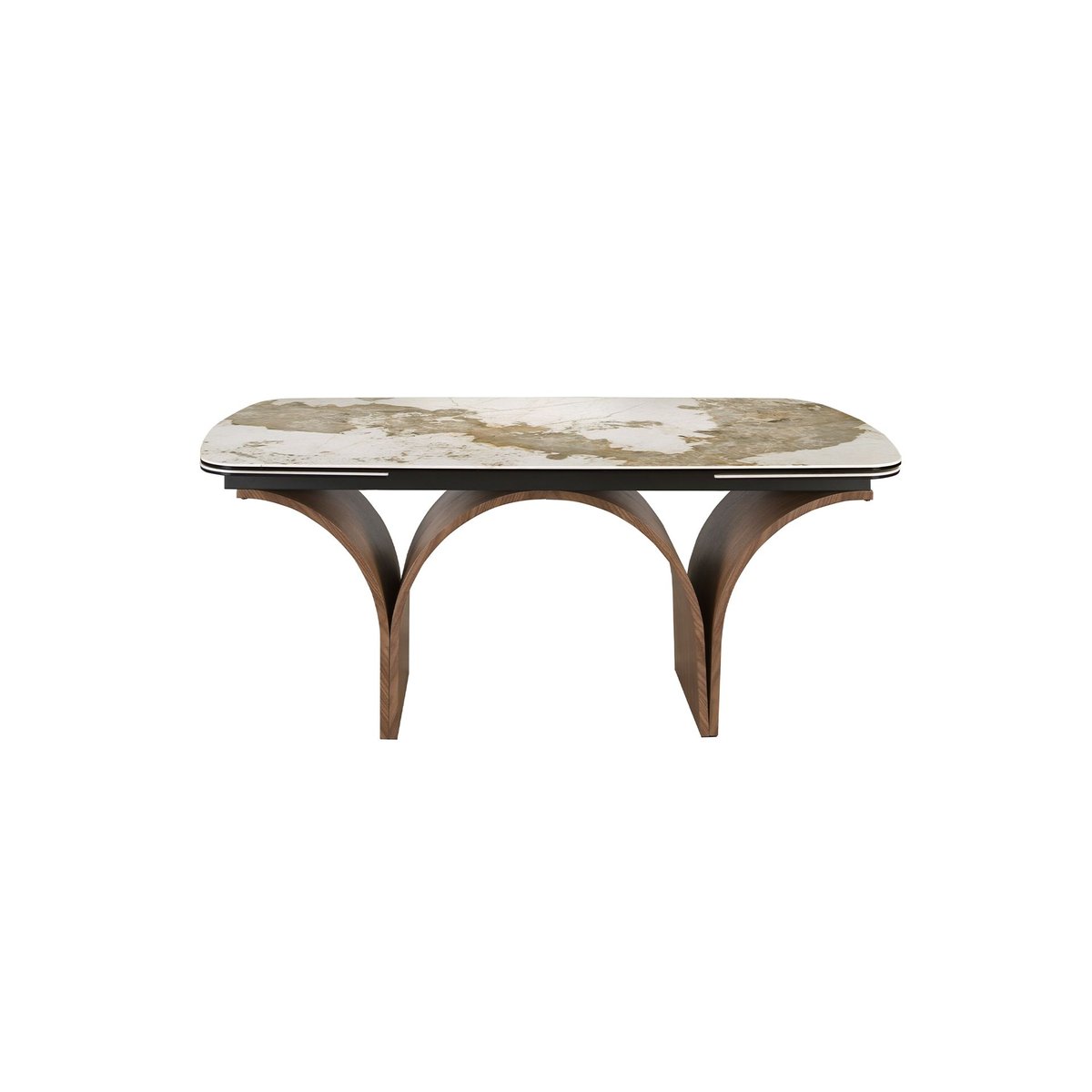 Table de salle à manger rectangulaire à rallonge en marbre porcelaine et acier effet noyer blanc et terre | noyer, ANGEL CERDA