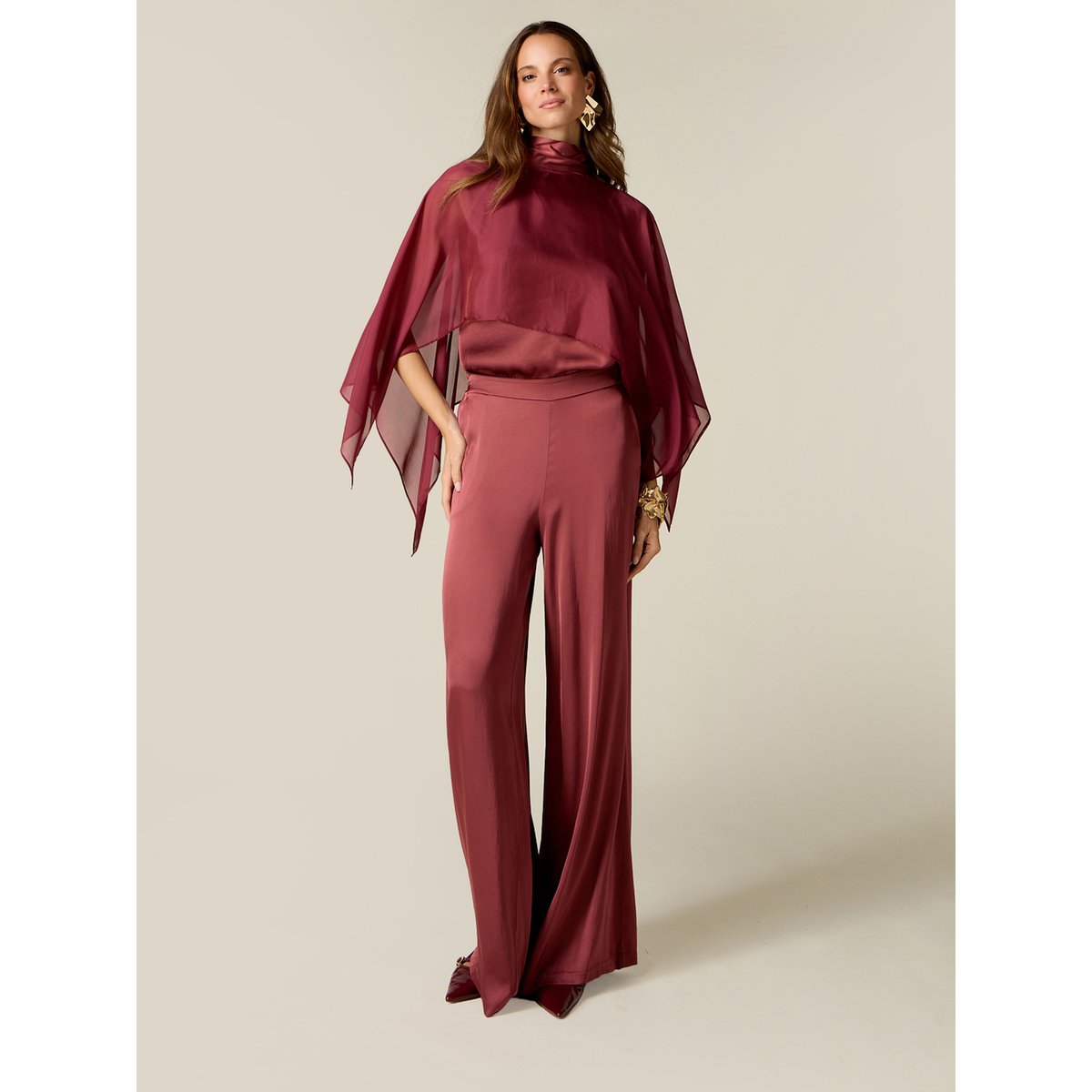 Pantalon palazzo en viscose petrol blue, OLTRE