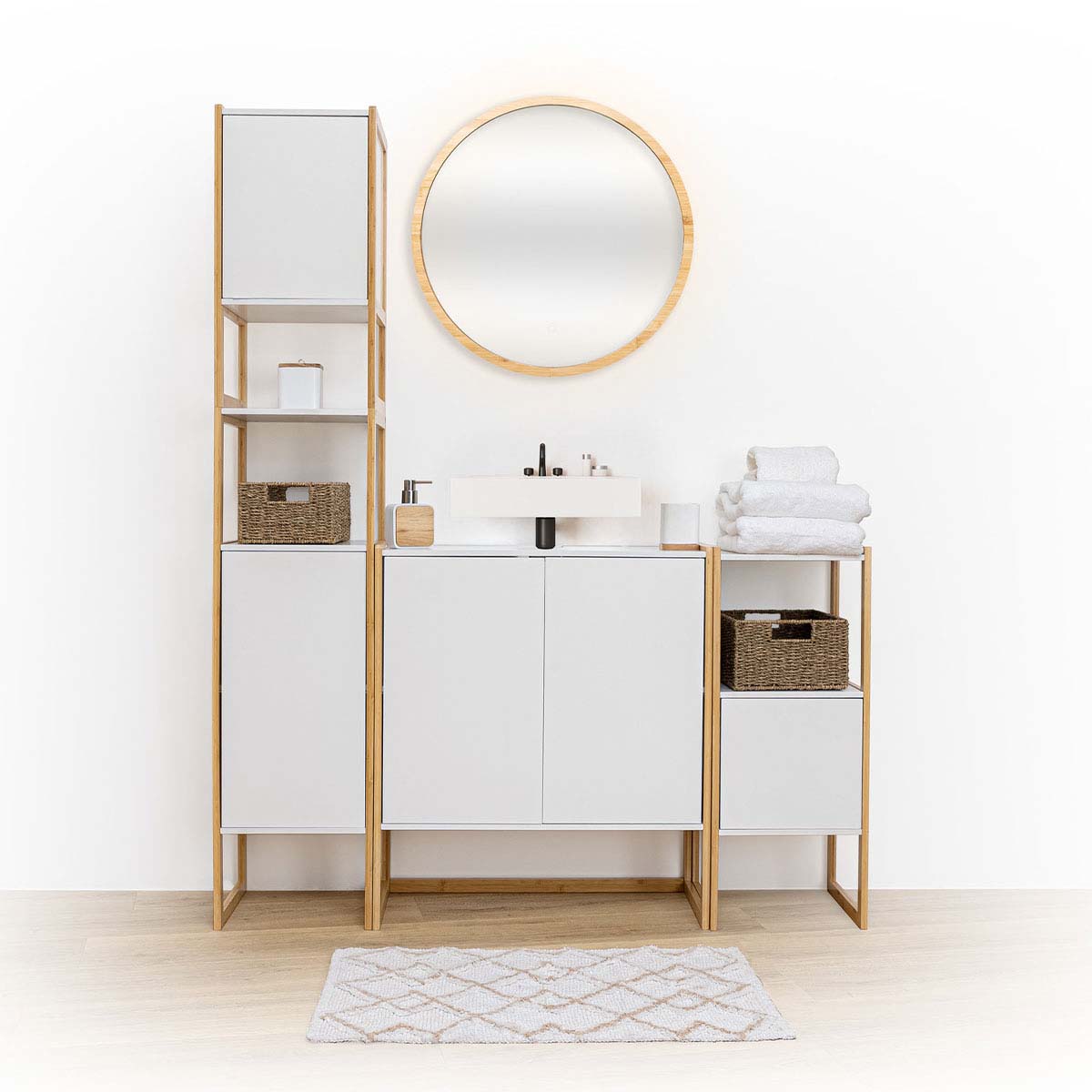 Meuble bas de salle de bain 1 porte NATURÉO blanc, 5FIVE SIMPLY SMART
