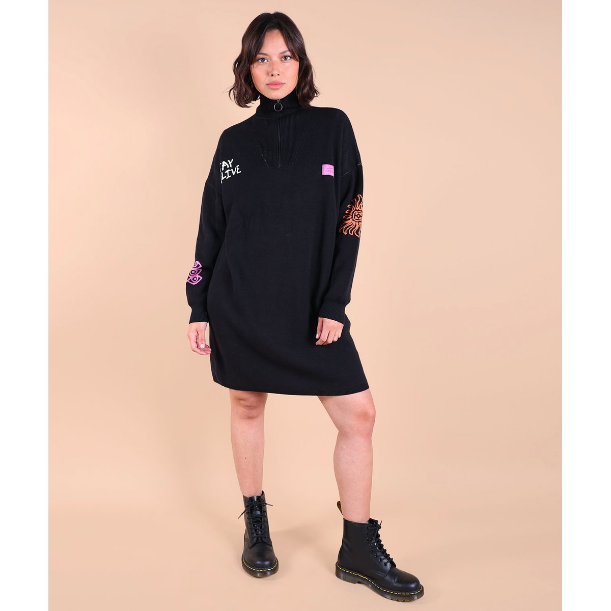 Robe en maille turtleneck demi zip SOUANE noir, OXBOW