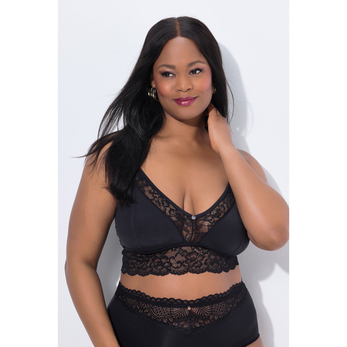 Bralette TruYou en satin et dentelle noir, ULLA POPKEN