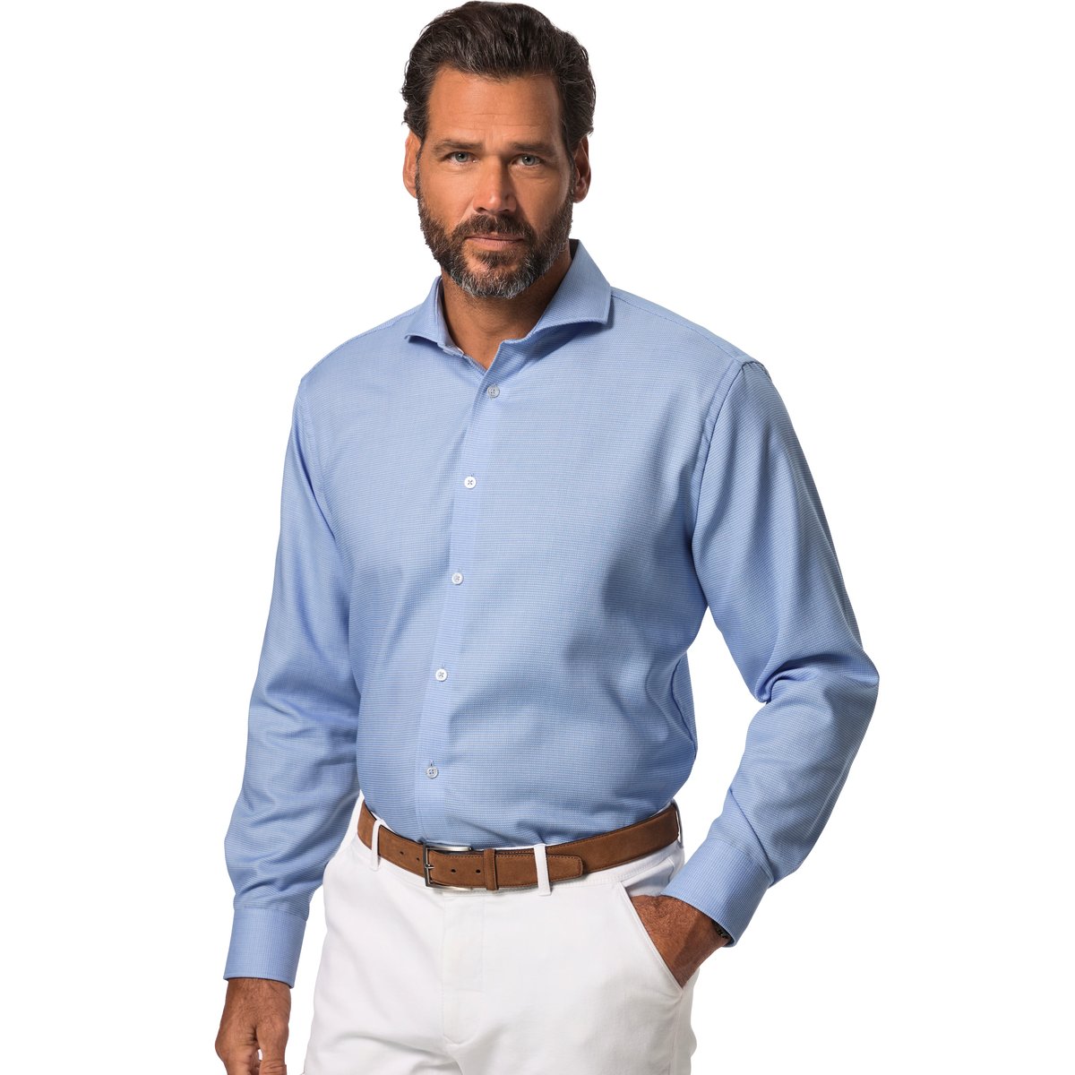 Chemise de ville à manches longues et col gris bleu, JP1880