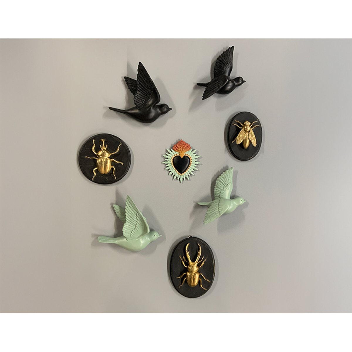 Lot de 3 déco murales abeille scarabée lucane noir, EMDE