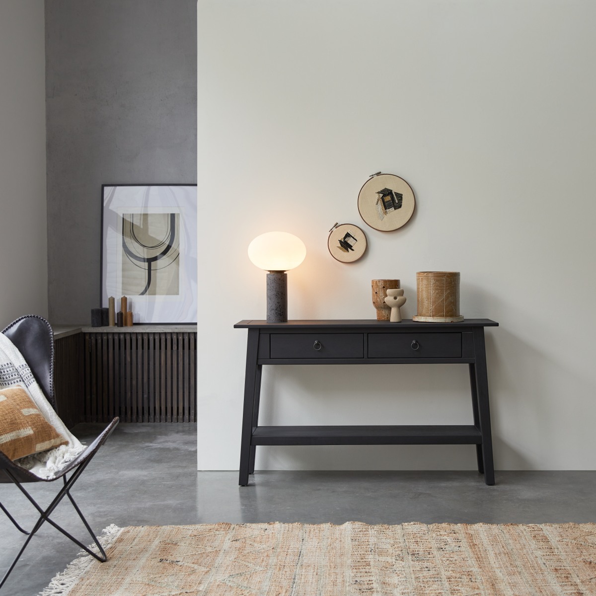 Console en Pin massif, THAKI BLACK noir, TIKAMOON