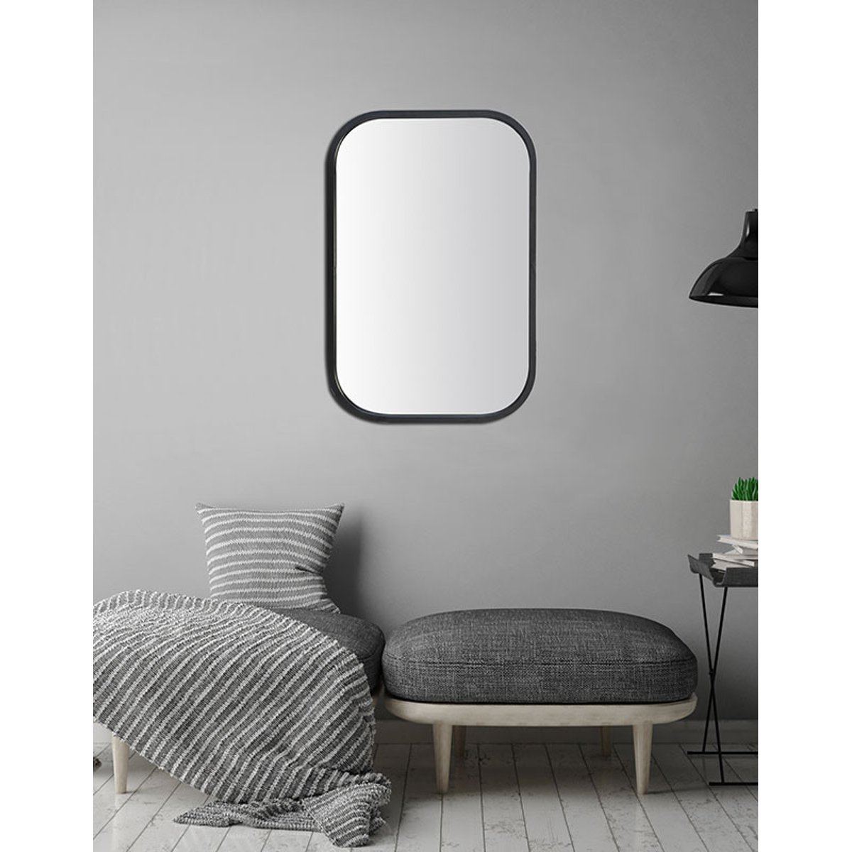 Miroir métal arrondi 40x60cm noir, EMDE