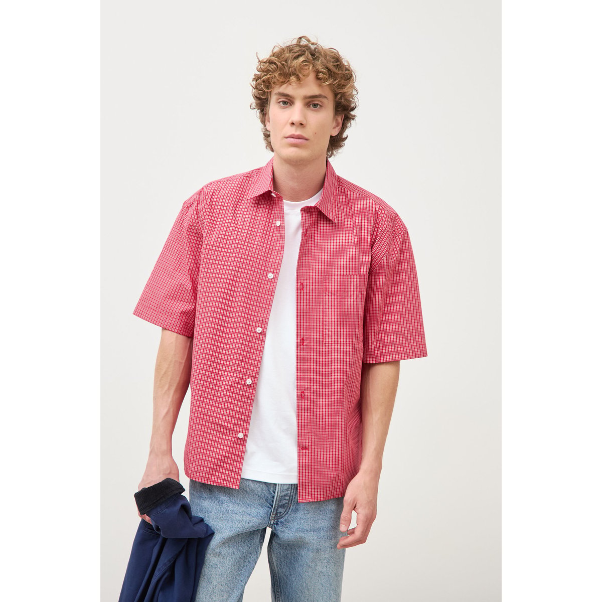 Chemise boyfriend en coton rouge, BONOBO