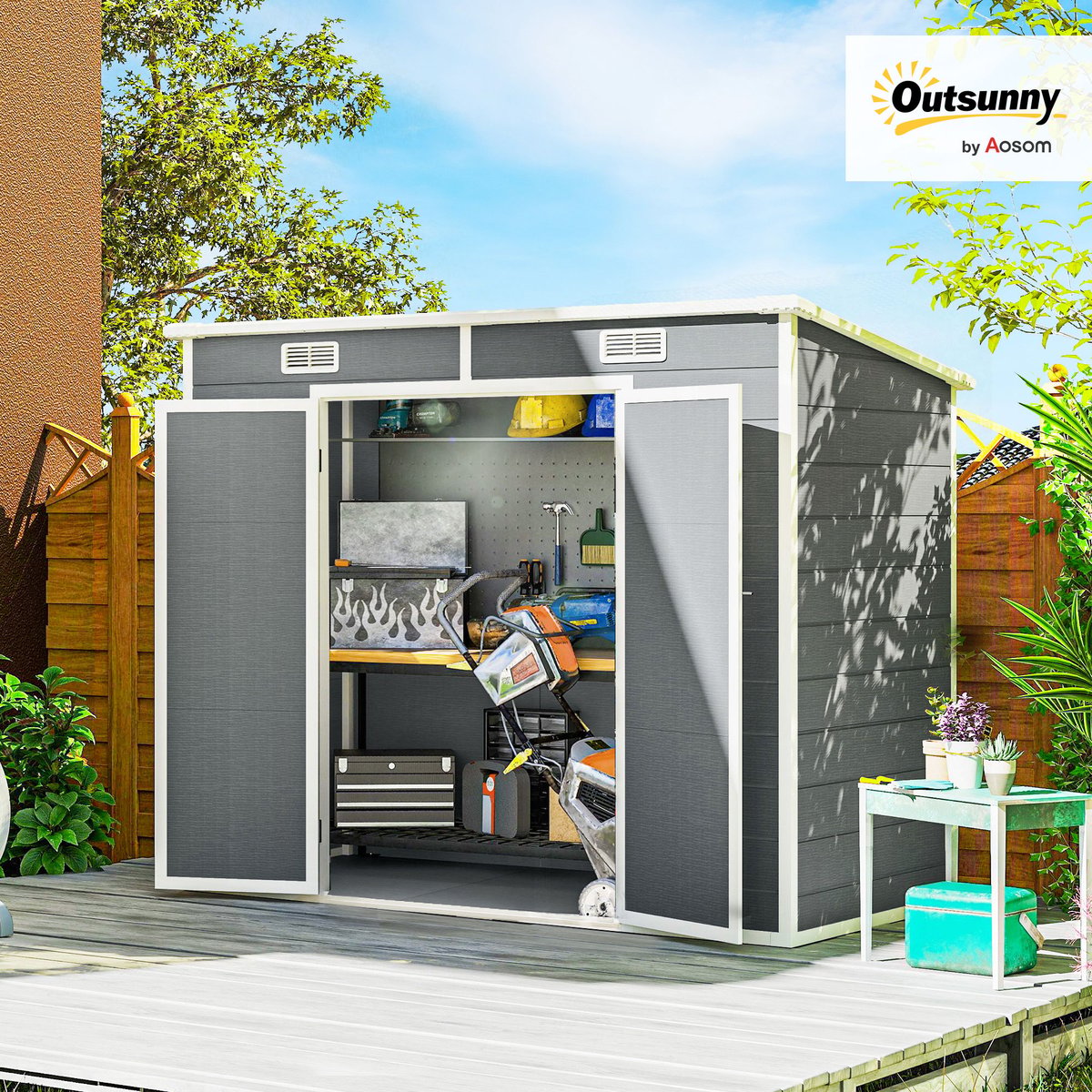 Abri de jardin Aluminium Gris gris, OUTSUNNY