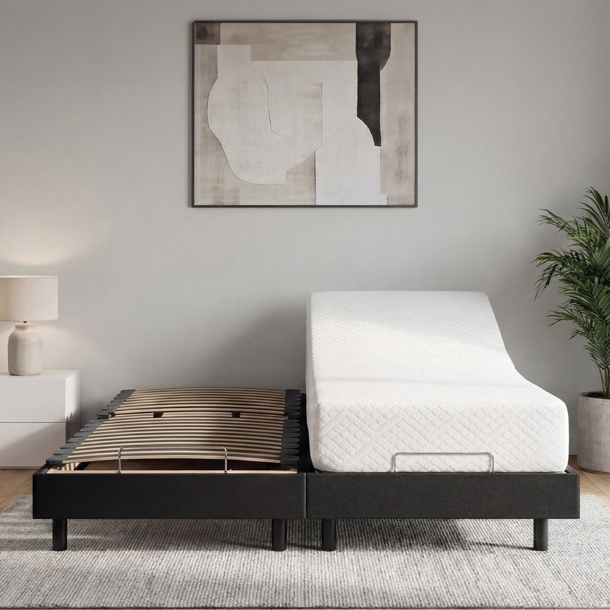 Ensemble Duo Matelas Mousse Accueil Mémoire de forme + Sommiers électriques Flex 12x80x200 cm noir, BELLECOUR