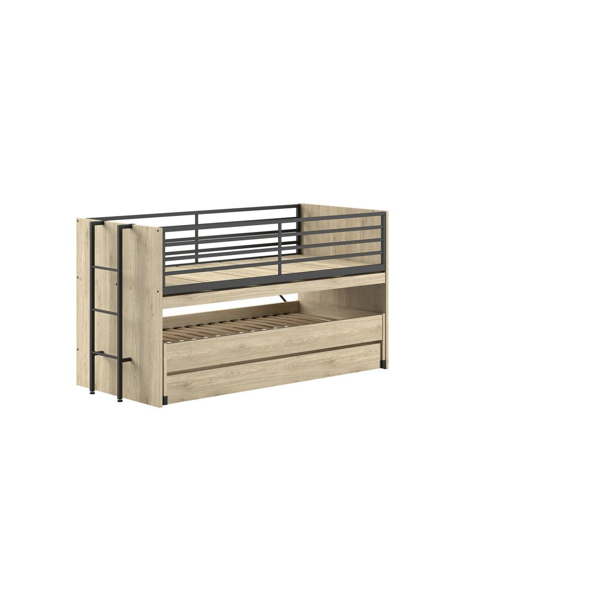 Lit mi-haut 90x200 sam avec gigogne marron, VIPACK