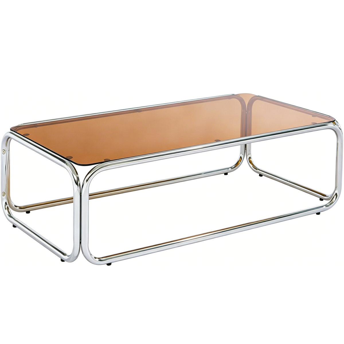 Table basse rectangulaire en acier chromé et verre trempé caramel - SPRITZ fumé, HOMIFAB