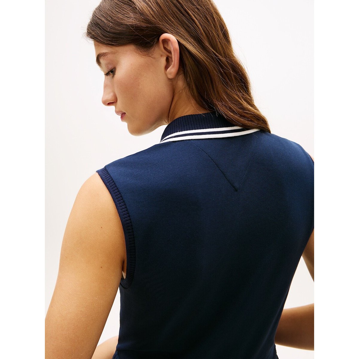 Ärmelloses, plissiertes Midikleid mit Polokragen marine, TOMMY HILFIGER