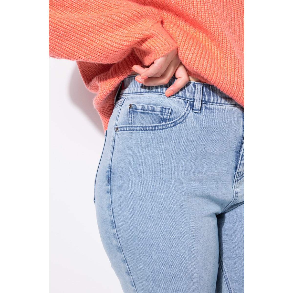 Jean Mom 5 poches, délavage clair, coupe Wide bleu clair, STUDIO UNTOLD