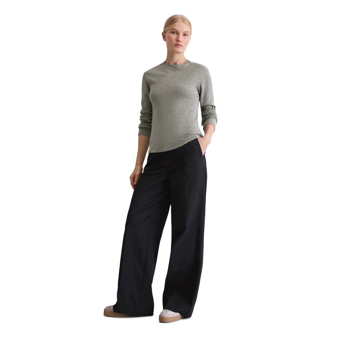 DfC Longsleeve regular en jersey slub gris, MARC O'POLO