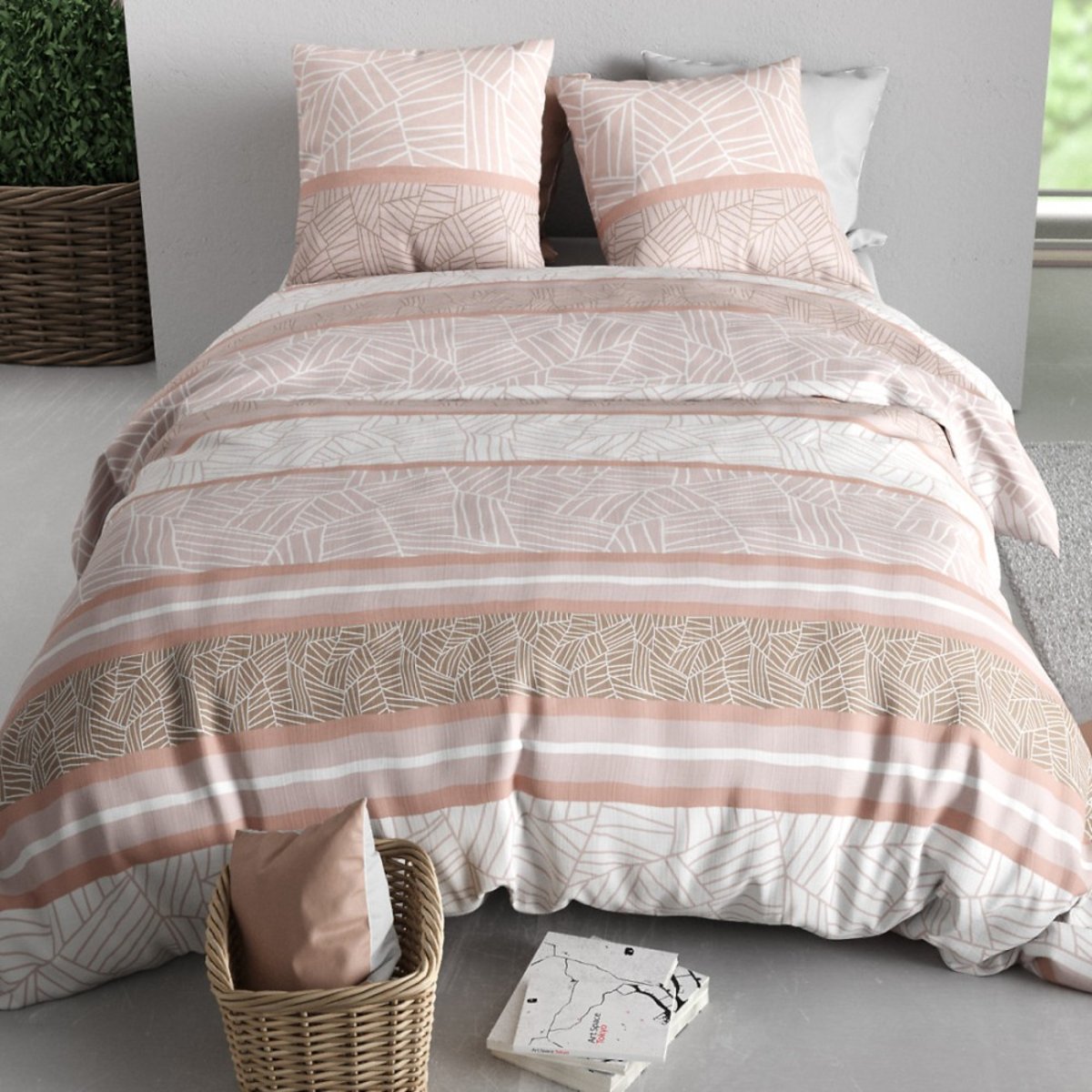 Housse De Couette 100% Coton 57 Fils + 2 Taies D'oreiller rose, DECORATIE