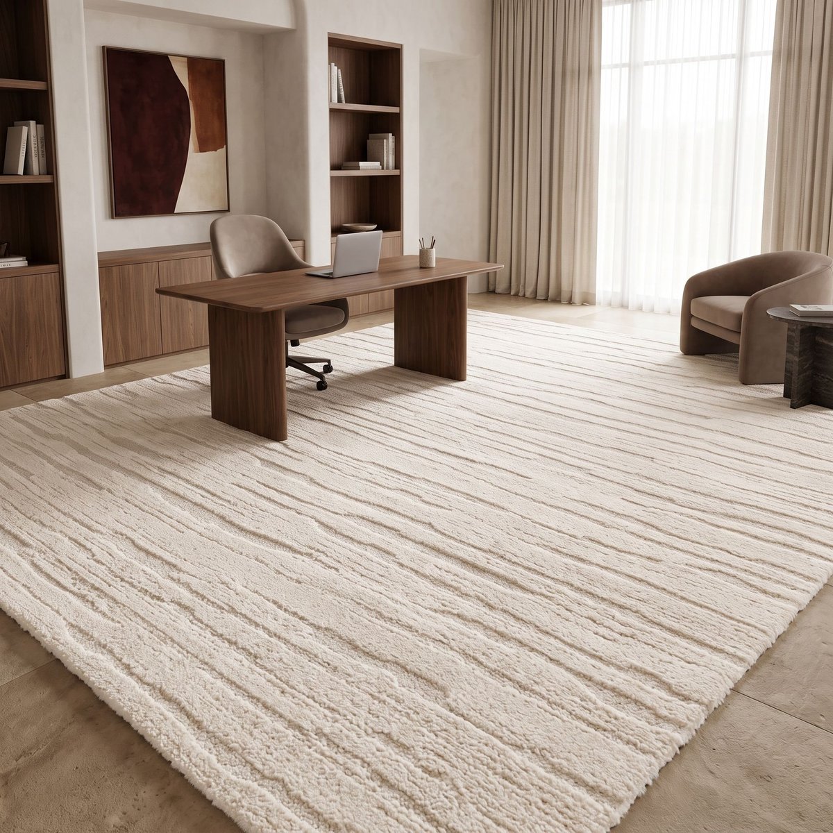 Tapis doux à relief moderne DESIGN DOUCEUR crème, THE DECO FACTORY