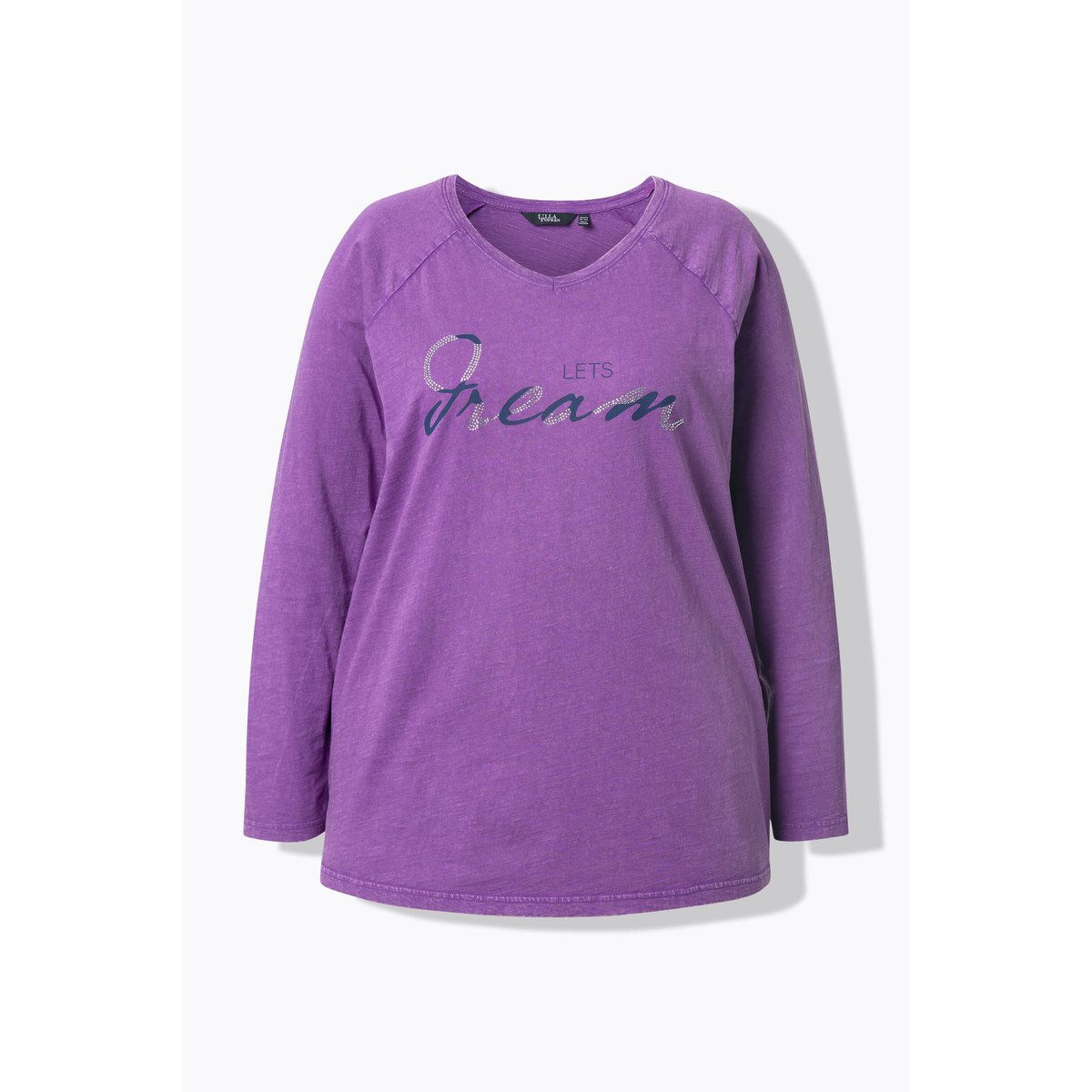 T-shirt évasé à col en V et manches longues prune clair, ULLA POPKEN