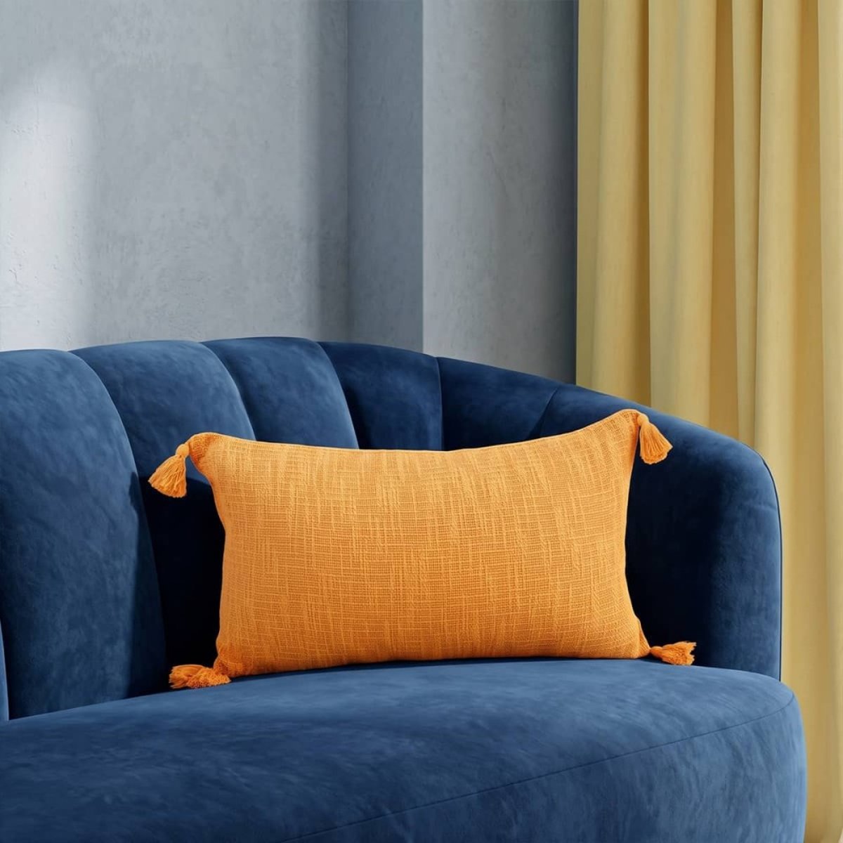 Coussin avec pompons 30x50cm orange, ORNAMI