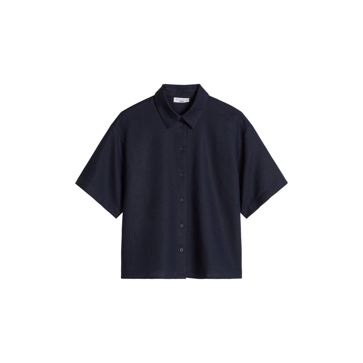 Blouse à manches courtes relaxed en mélange de lin et de coton bleu fooncé, MARC O’POLO DENIM