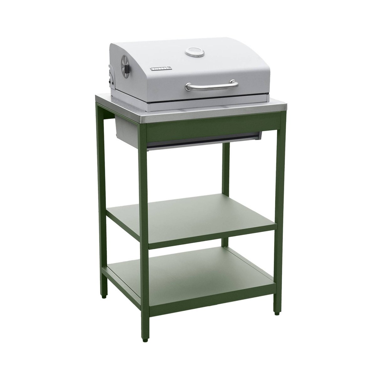Cuisine d'extérieure 3 modules avec barbecue charbon de bois sur pieds, 2 étagères et thermomètre NAXOS BARBECUE CHARBON + 2 MODULES noir, SWEEEK