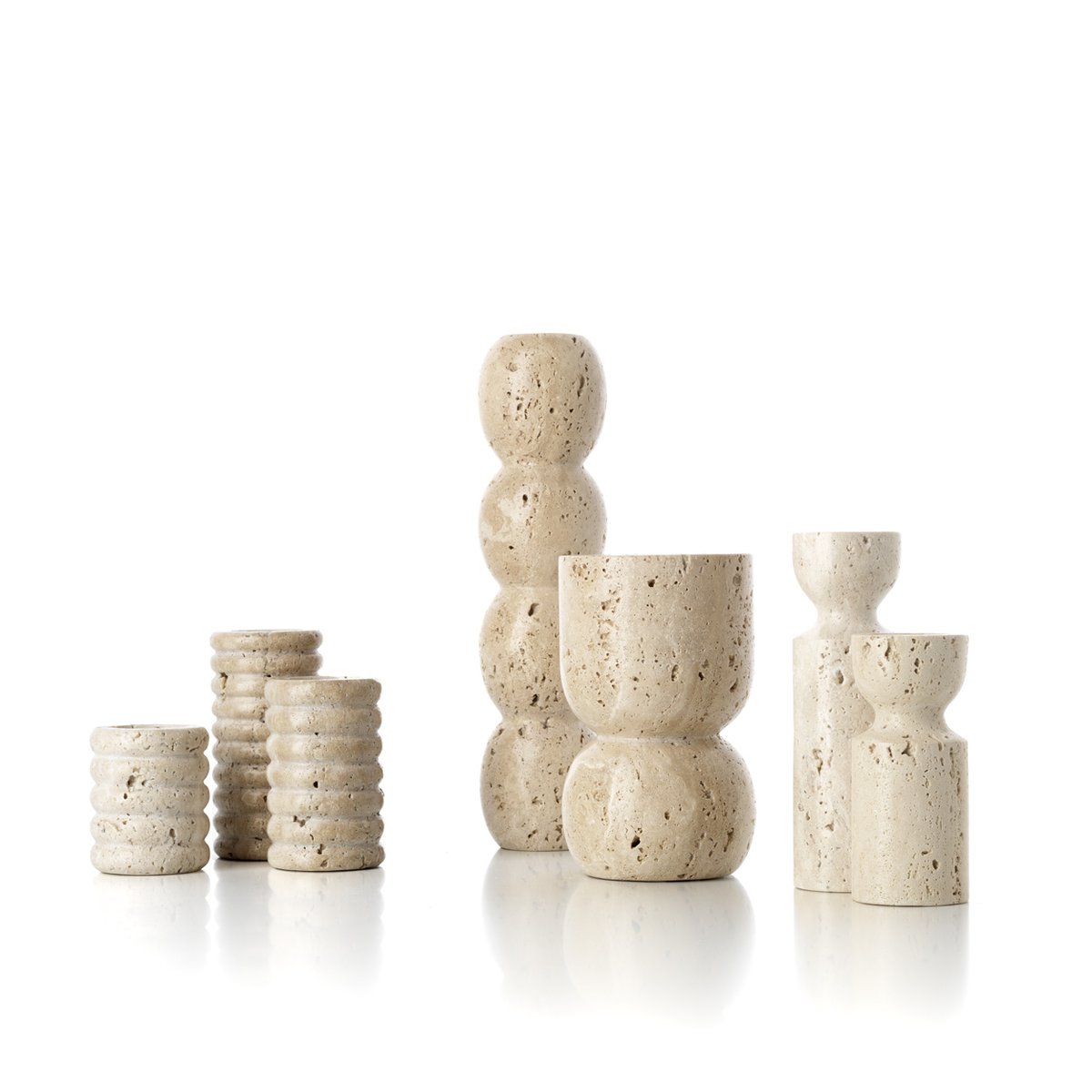 Bougeoir en travertin TRAVERTINE RIPPLE beige, BAZAR BIZAR