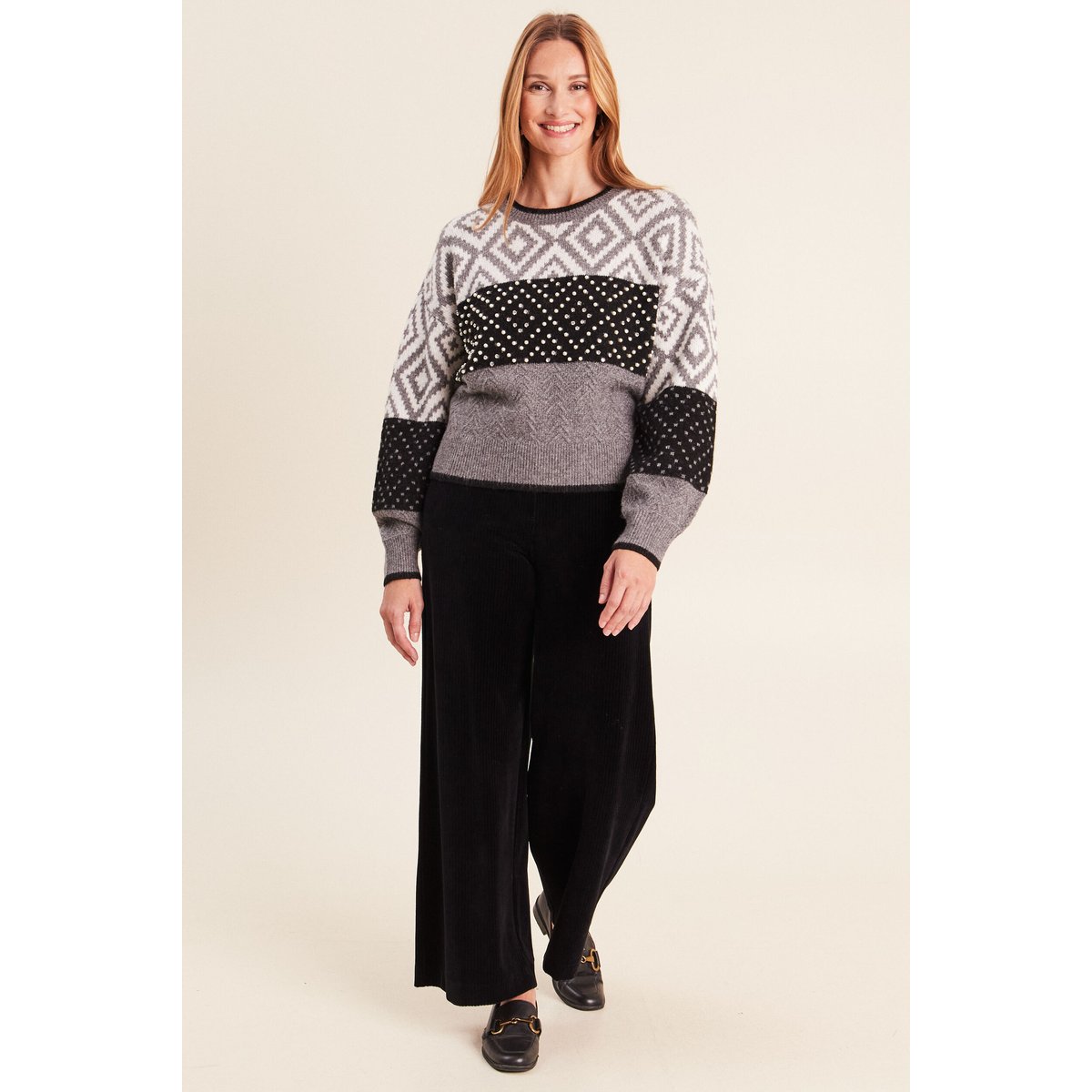 Pull jacquard col rond gris, BREAL