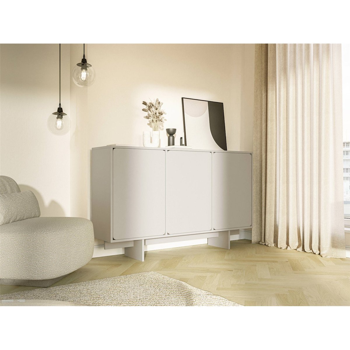 Buffet bas 3 portes collection WUWU beige grisé, RECOLLECTION