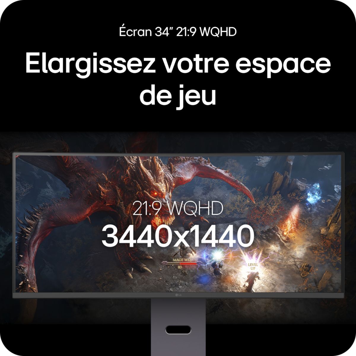 Ecran PC Gamer 34G600A 34" Incurvé 1800R WQHD 160Hz VA HDR10 AMD FreeSync & G-Sync couleur unique, LG