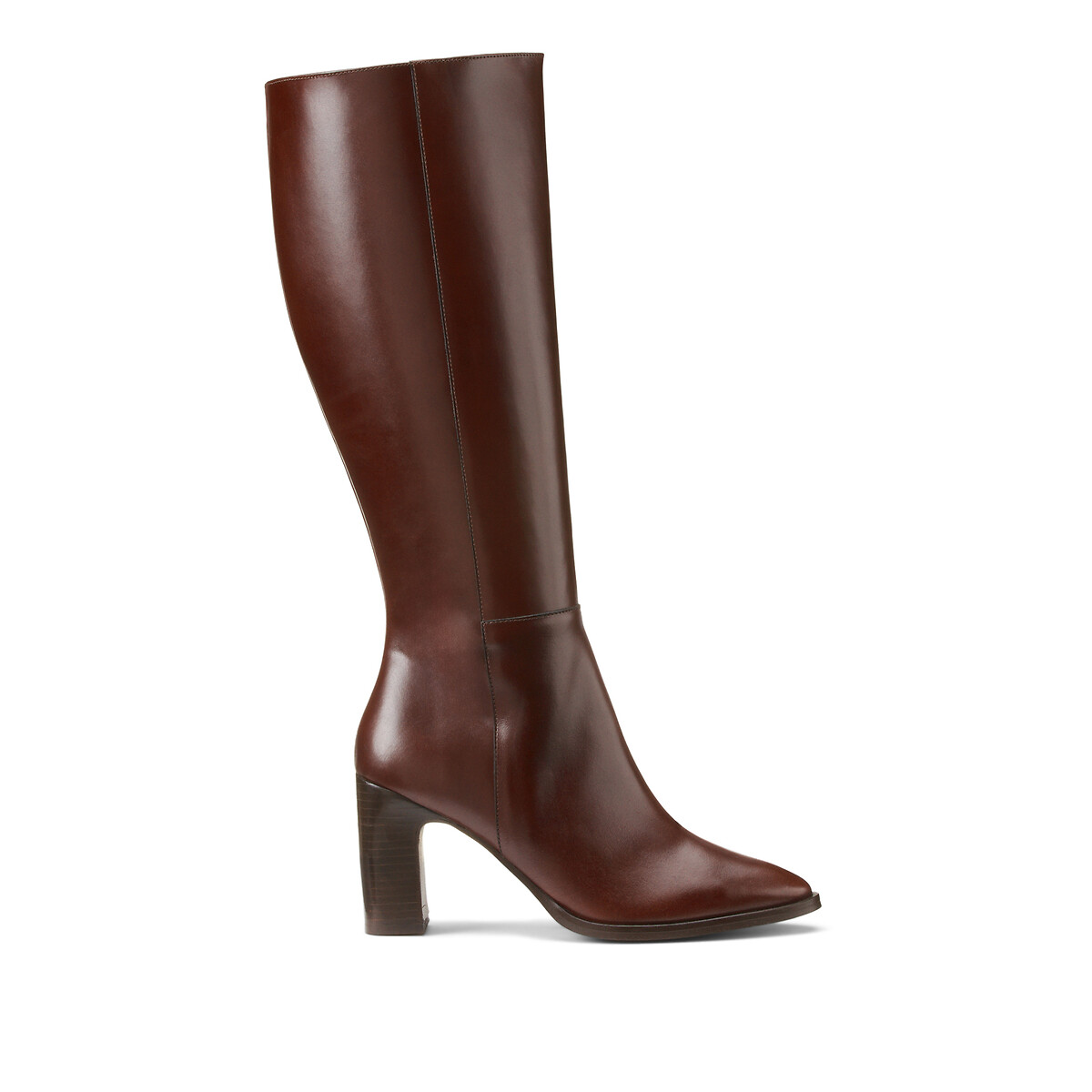 Bottes à talon en cuir lisse Signature CYRIELLE marron, LA REDOUTE COLLECTIONS
