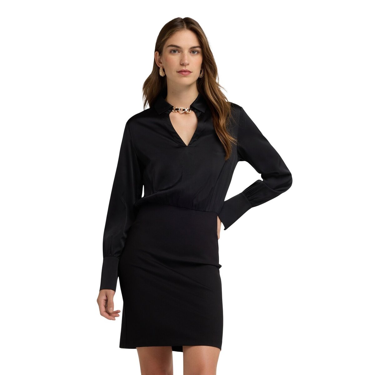 Robe chemisier avec détail bijou noir, MOTIVI