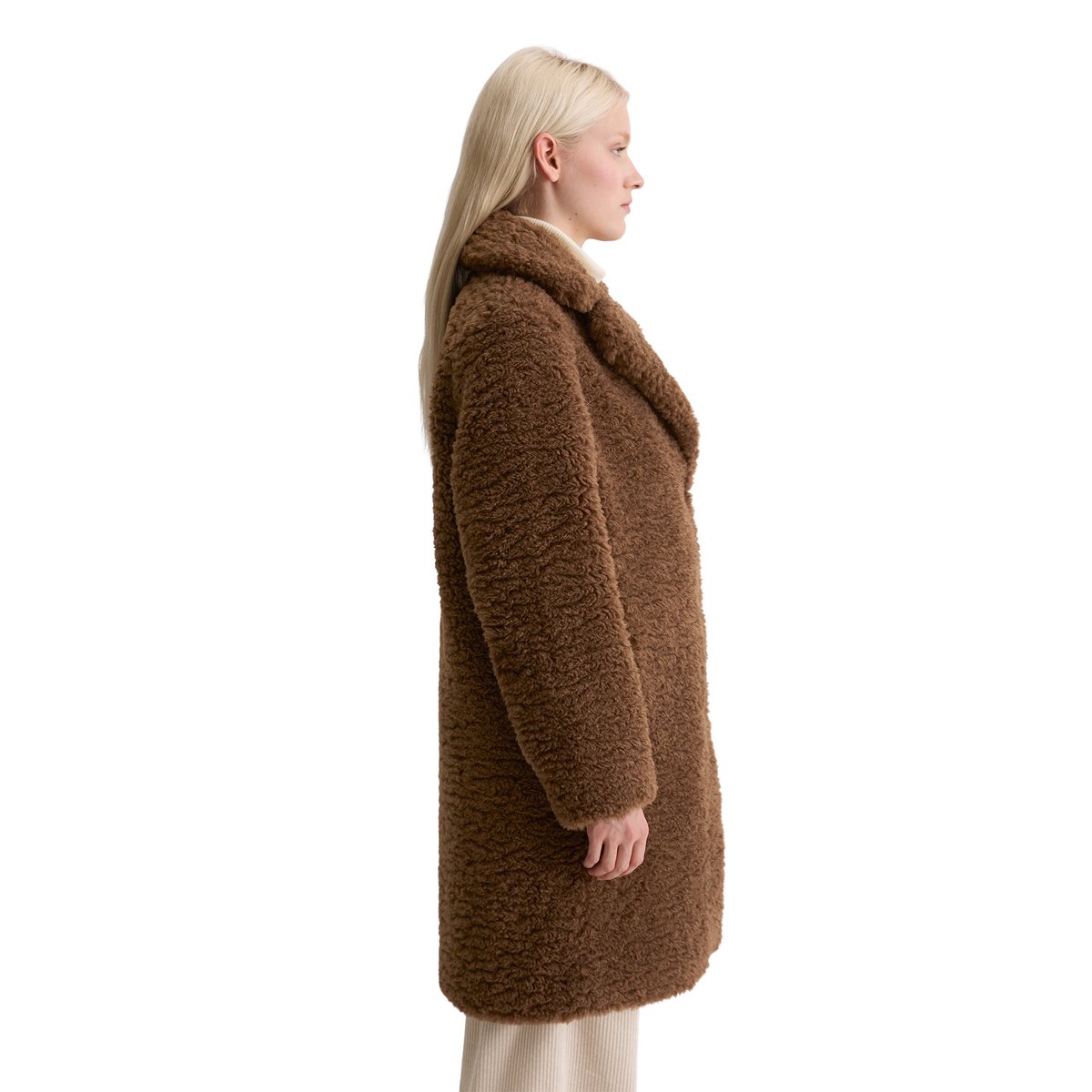 Manteau Teddy relaxed en polyester recyclé marron clair, MARC O'POLO
