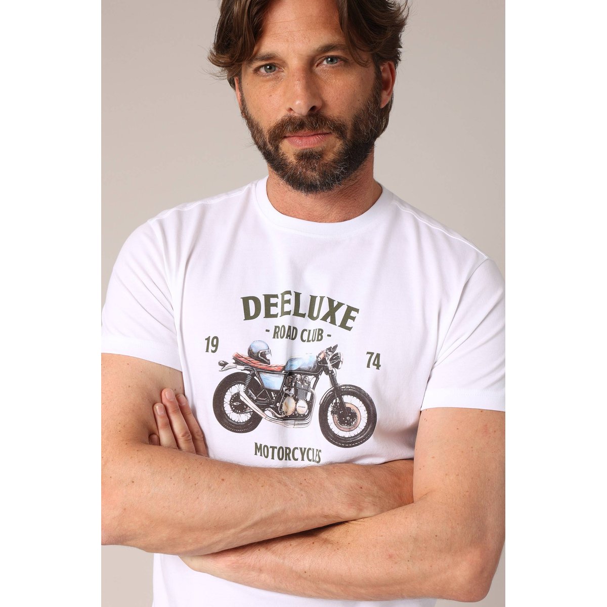 T-shirt 100 % coton imprimé moto vintage « deeluxe road club 1974 » ROAD white, DEELUXE