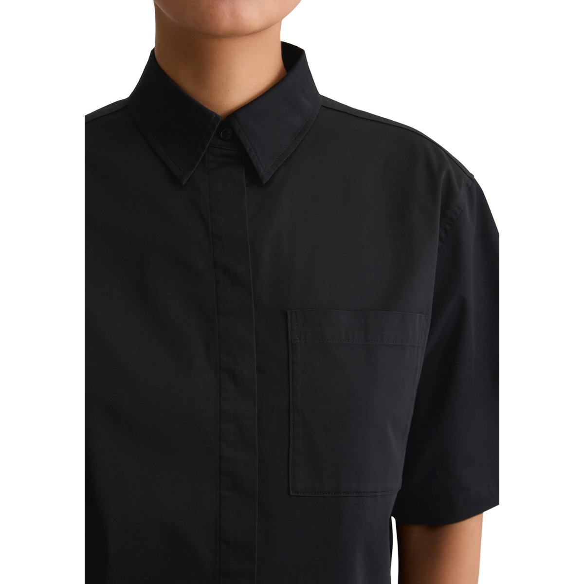 Blouse en satin boxy en mélange de coton organique bleu fooncé, MARC O'POLO