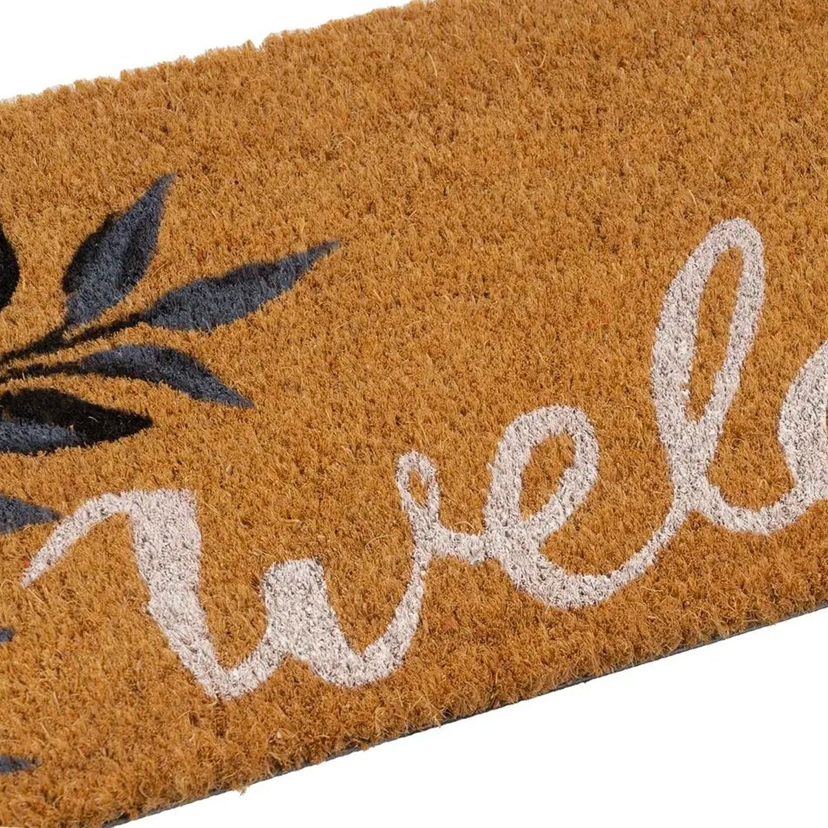 Paillasson coco long étroit welcome feuillage 75x25x1.5cm marron, WADIGA