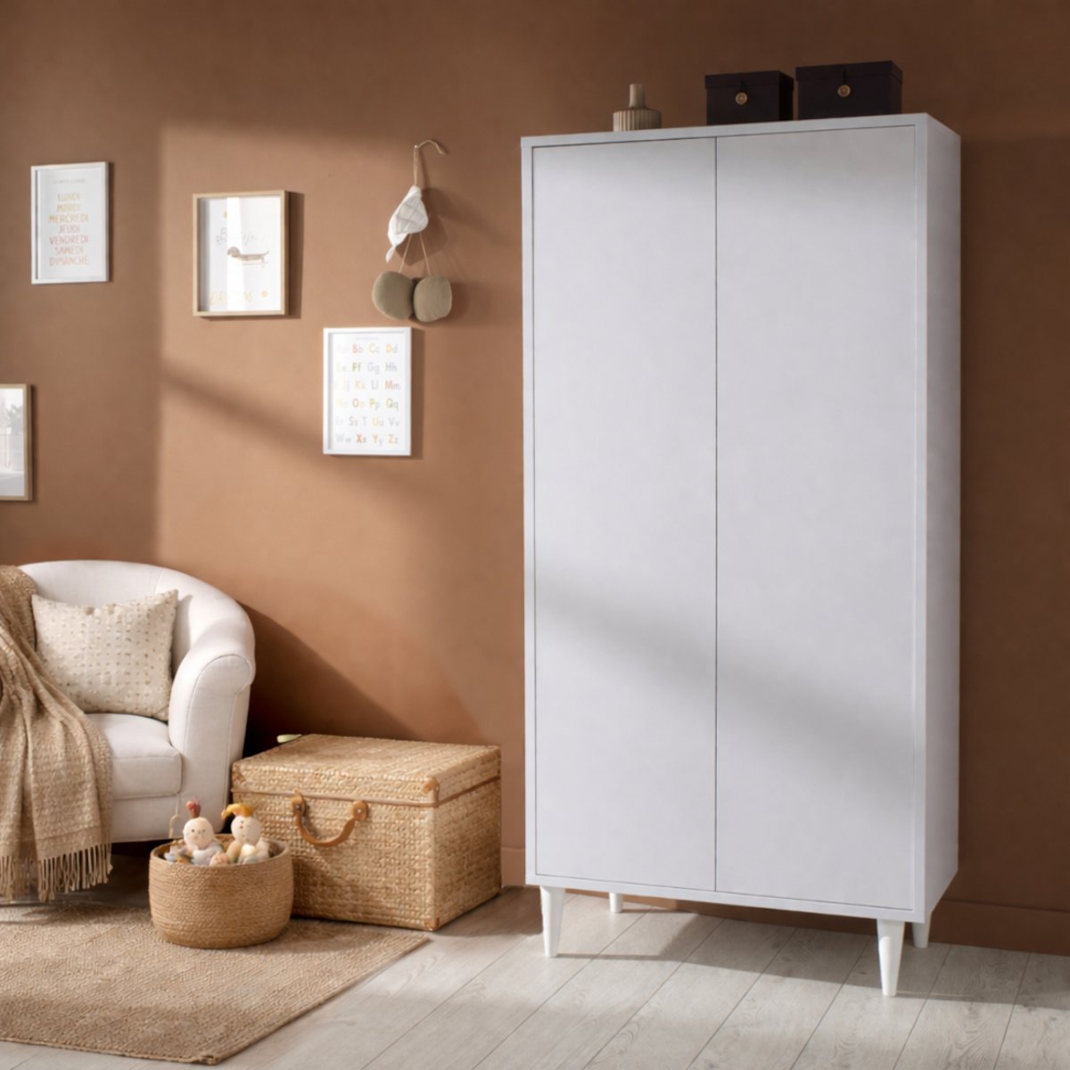 Armoire 2 portes avec étagères et penderie - ouverture push blanc, SAUTHON