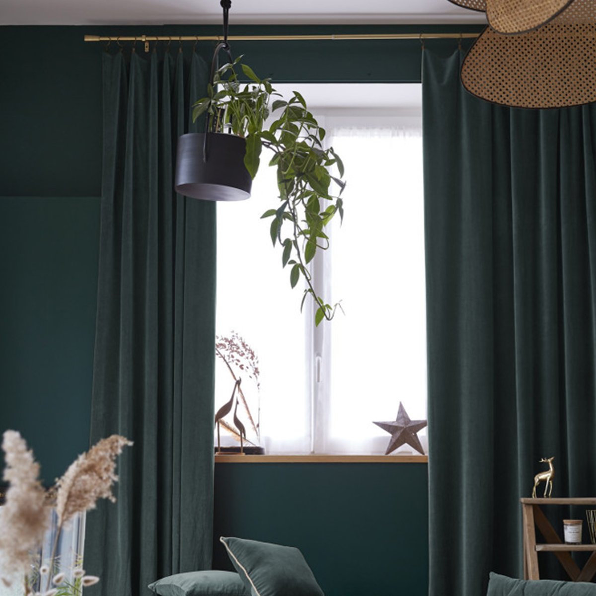 Rideau ajustable 100% velours de coton ardoise, EDEN