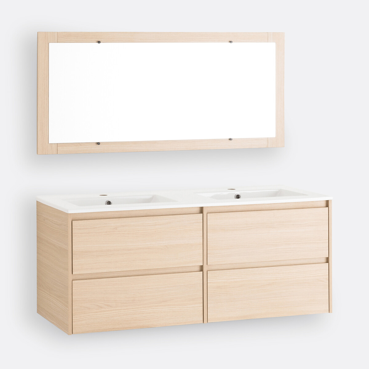 Meuble sous vasque suspendu + miroir L120cm, Nirio effet chêne clair, LA REDOUTE INTERIEURS