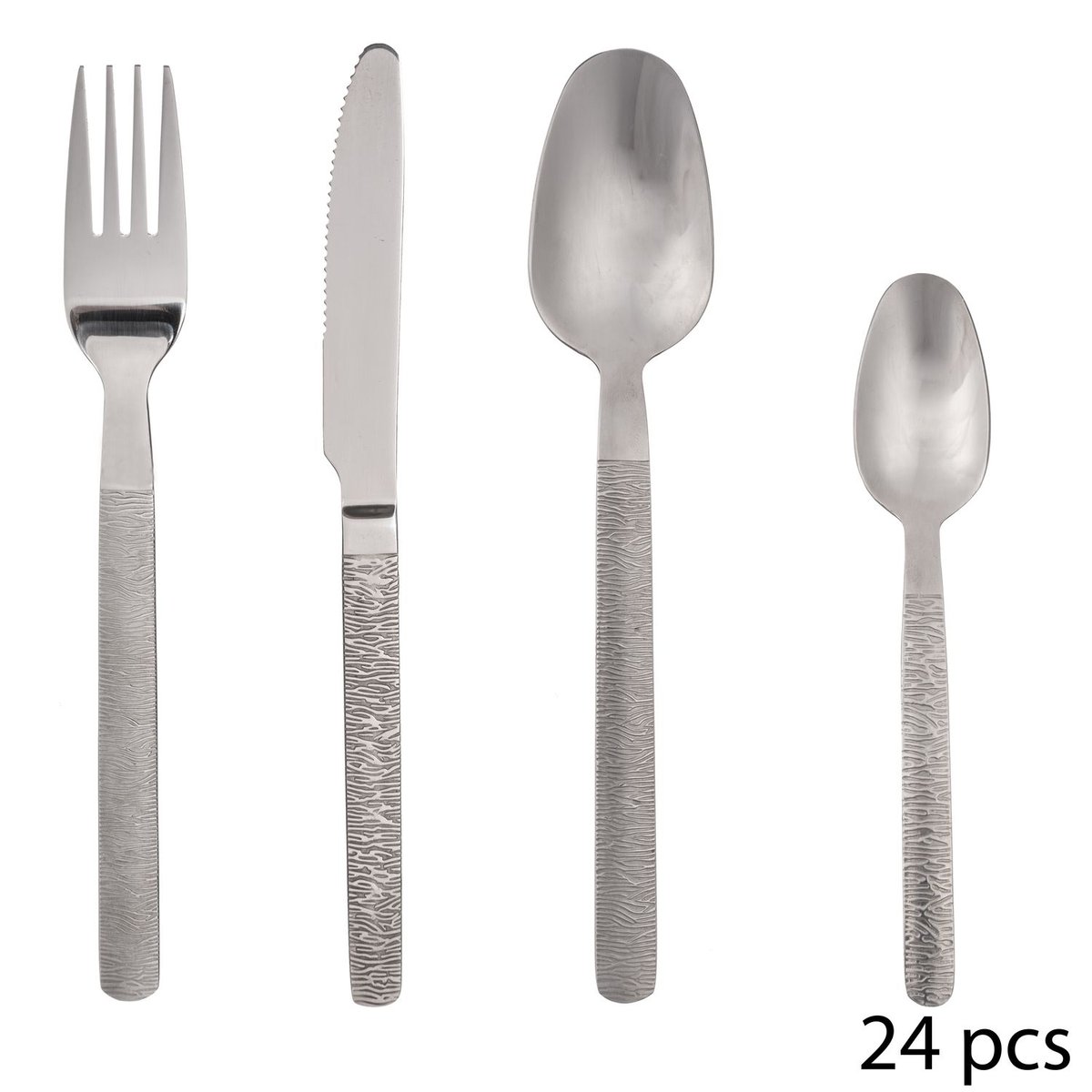 Ménagère à motifs en acier inoxydable 24 pièces JUNGLE argent, SECRET DE GOURMET