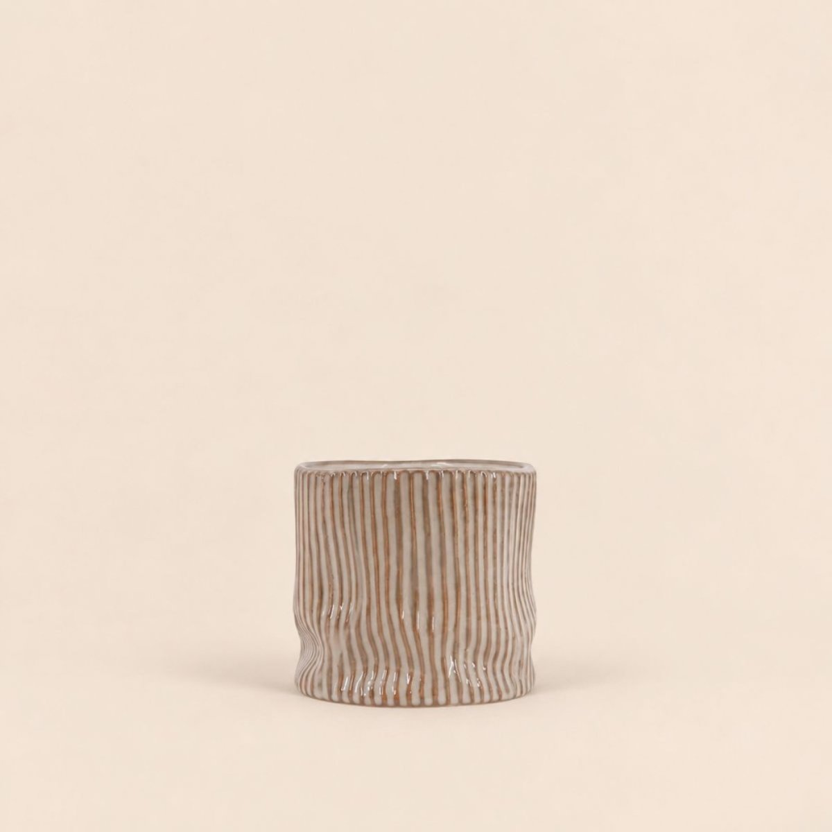 Cache-pot en céramique striée 13cm marron, ORNAMI