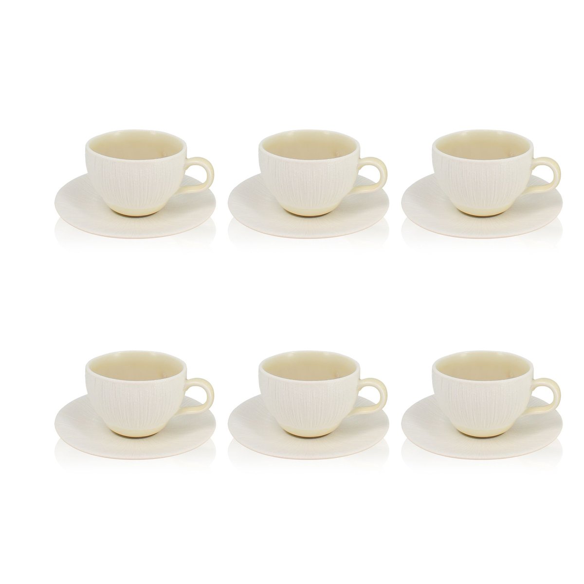 Lot de 6 tasses et soucoupes en porcelaine 21cl, URUS beige-blanc, OGO LIVING