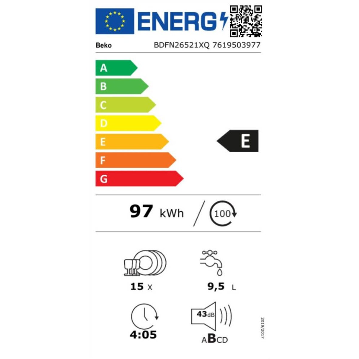 Lave vaisselle 60 cm BDFN26521XQ inox, BEKO