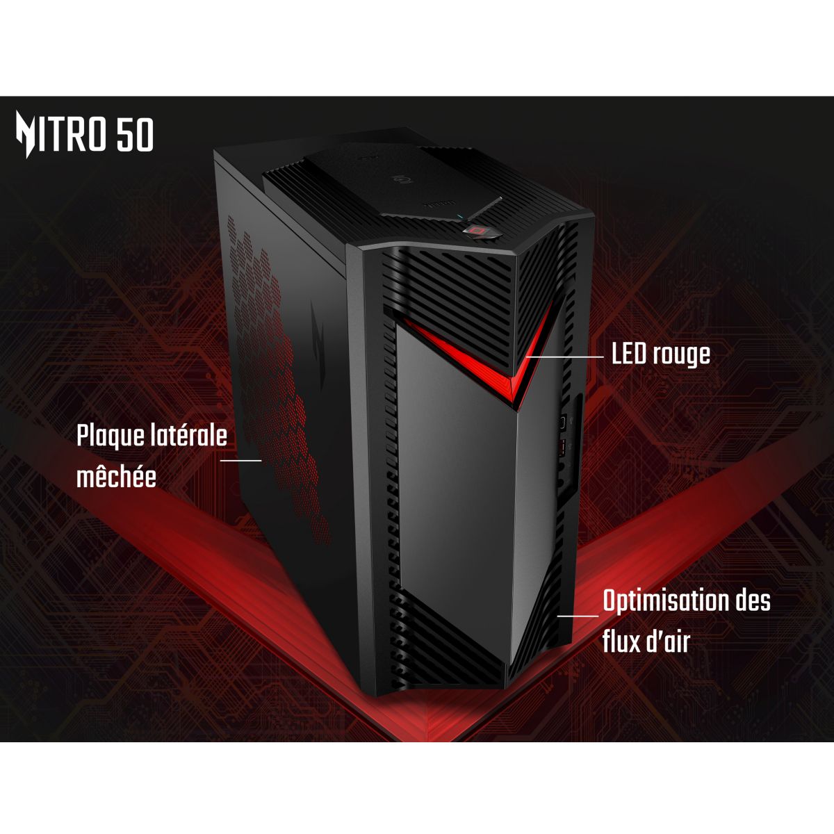 PC Gamer Nitro 50-656 - Intel Core i5 14400F - Nvidia RTX 5050 - 16 go RAM DDR5 - SSD 512 Go couleur unique, ACER