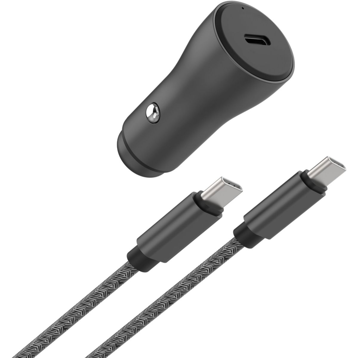 Chargeur allume cigare 30W USB-C + Cable USB-C 1m noir noir, ADEQWAT